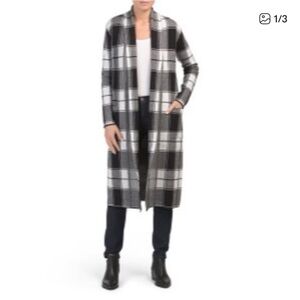 NWOT Tahari Women’s Plaid Open Front Long Cardigan Sweater Size Small